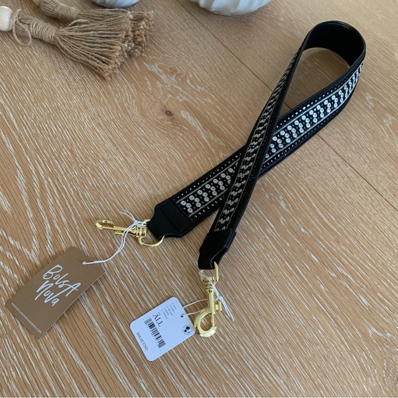 NWT Free People Wonderland Printed Bag Strap • Midnight • Black •Reversible - Picture 2 of 12